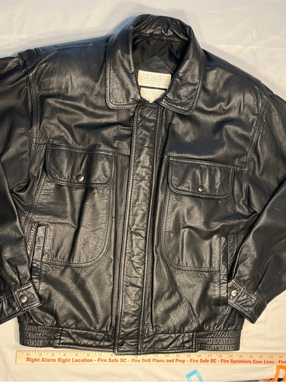 Vintage 90s Genuine Leather Bomber Jacket Mens M‎ Black Korean Made Oversized